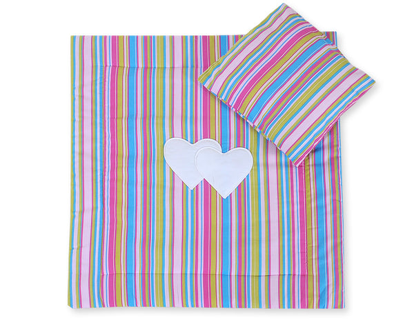 Vauvan peitto 77x77cm ja tyyny - Hearts lilac strips