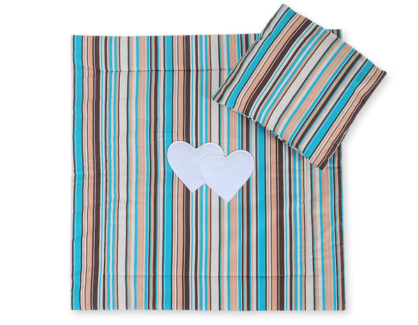 Vauvan peitto 77x77cm ja tyyny - Hearts brown strips