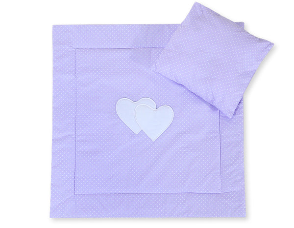 Vauvan peitto 77x77cm ja tyyny - Hearts white dots on lilac