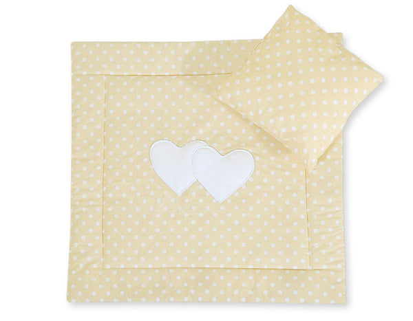 Vauvan peitto 77x77cm ja tyyny - Hearts white dots on beige