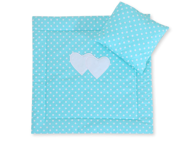 Vauvan peitto 77x77cm ja tyyny - Hearts white dots on turquoise