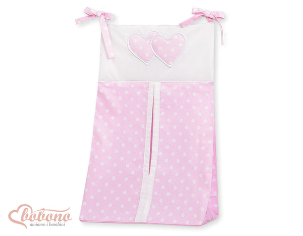 Bobono - Vaippalaukku - Hanging Hearts valkoiset pilkut vaaleanpunaisella