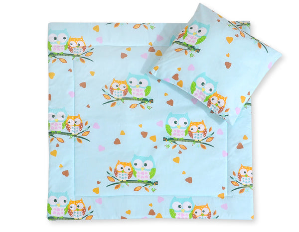 Vauvan peitto 77x77cm ja tyyny - Turquoise owls