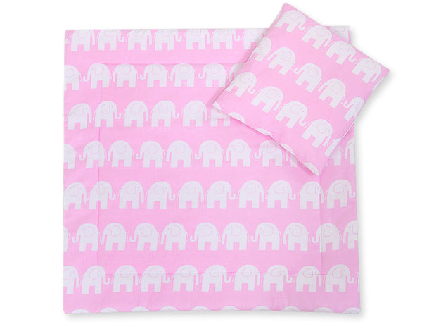 Vauvan peitto 77x77cm ja tyyny - Elephants pink