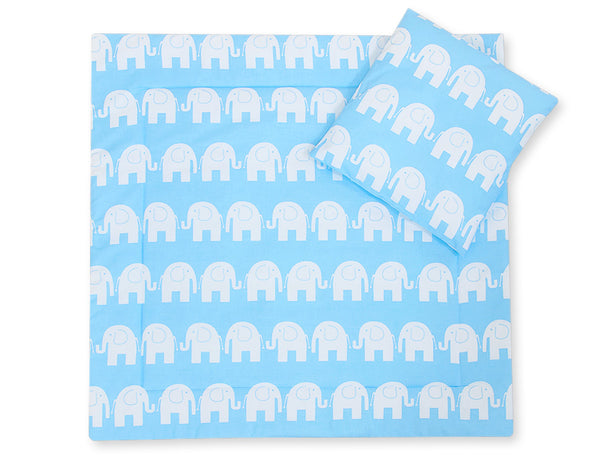 Vauvan peitto 77x77cm ja tyyny - Elephants blue