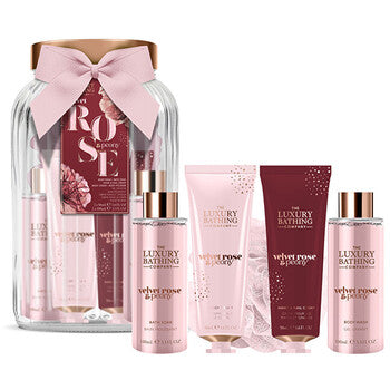 The Luxury Bathing Company - Velvet Rose Lahjasetti lasipurkissa ( Ruusu &amp; Pioni )