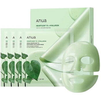 Anua - Anua Heartleaf 70 + Hyaluron Rauhoittava Kollageeninaamio 4 x 38 g