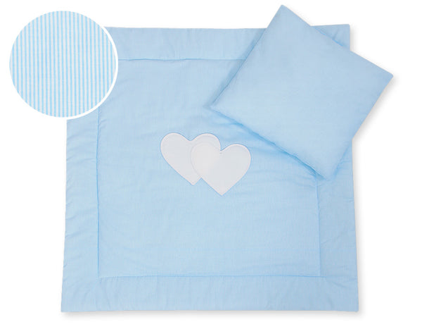 Vauvan peitto 77x77cm ja tyyny - Hanging hearts blue strips