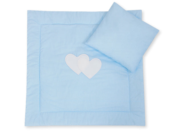 Vauvan peitto 77x77cm ja tyyny - Hanging hearts blue strips