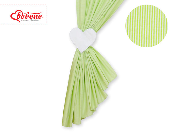 Bobono - Vauvanhuoneen verhot Hanging Hearts vihreä raidat