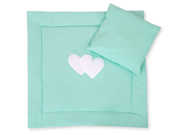 Vauvan peitto 77x77cm ja tyyny- Hearts mint