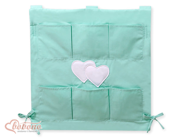 Bobono - Pinnasängyn säilytystasku Hanging Hearts minttu