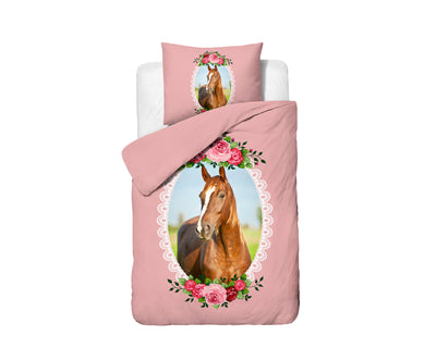 Lasten Pussilakanasetti Cute Horse Vaaleanpunainen 140 x 200/220