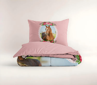 Lasten Pussilakanasetti Cute Horse Vaaleanpunainen 140 x 200/220