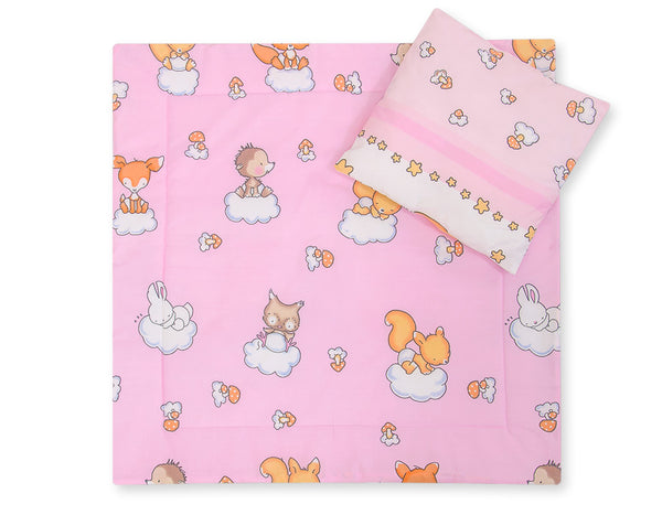 Vauvan peitto 77x77cm ja tyyny - Forest animals pink