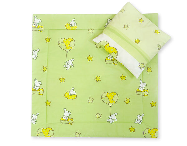 Vauvan peitto 77x77cm ja tyyny - Teddy bear with balloon green