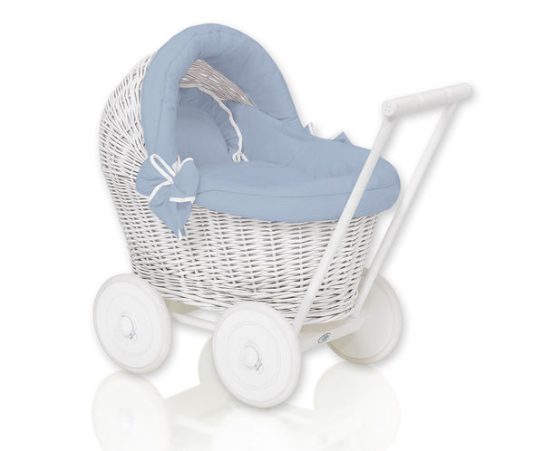 My Sweet Baby - Stella pajuinen nukenvaunut valkoinen pehmusteella ja vuodevaatteilla dusty blue