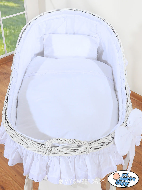 My Sweet Baby - Carina Moses Basket -kehtokori kupukuomulla, valkoinen + valkoiset vuodevaatteet