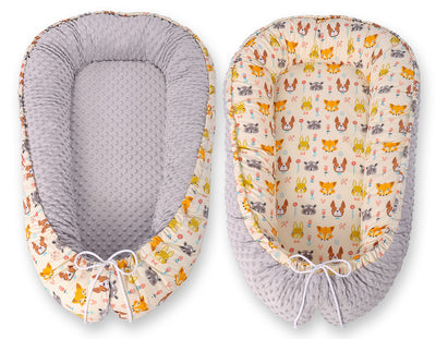Kaksipuolinen Premium Minky Unipesä - cream animals