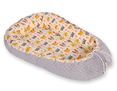 Kaksipuolinen Premium Minky Unipesä - cream animals