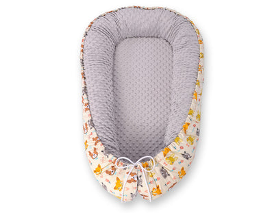 Kaksipuolinen Premium Minky Unipesä - cream animals