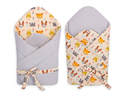 Baby nest 2in1 with stiffening with bow - cream animals