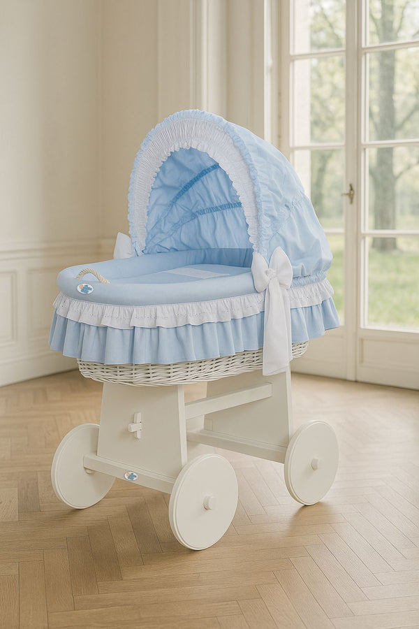 My Sweet Baby - Bellamy korikehto hupulla, punottu - valkoinen + sininen vuodevaatteet