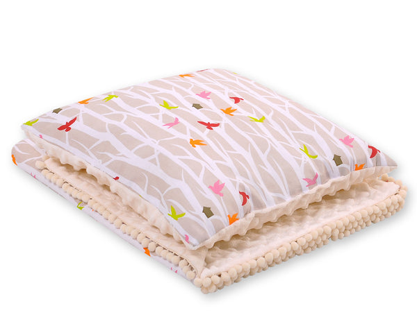 Bobono - Kaksipuolinen minky-peitto ja tyyny - beige puut