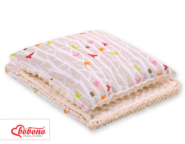 Bobono - Kaksipuolinen minky-peitto ja tyyny - beige puut
