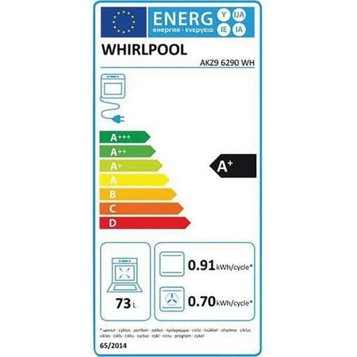 Whirlpool pyrolyyttinen uuni 73L valkoinen
