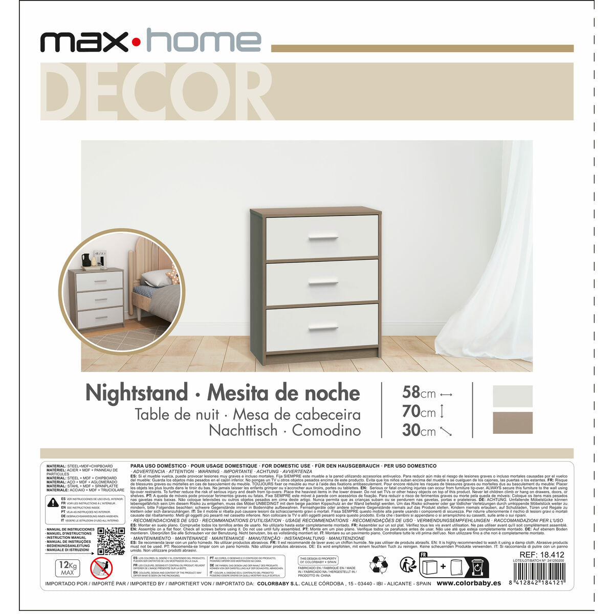 Max Home Yöpöytä Valkoinen Harmaa