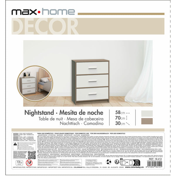 Max Home Yöpöytä Valkoinen Harmaa