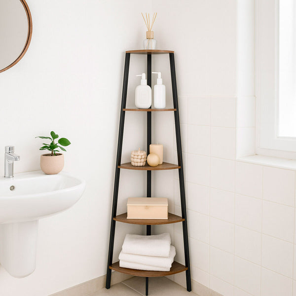 Max Home Kulmahylly Musta Rauta ja Puu MDF, 5 Hyllyä