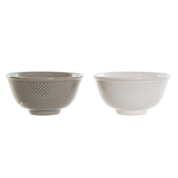 DKD Home Decor Posliinikulho Valkoinen ja Harmaa, 2 kpl