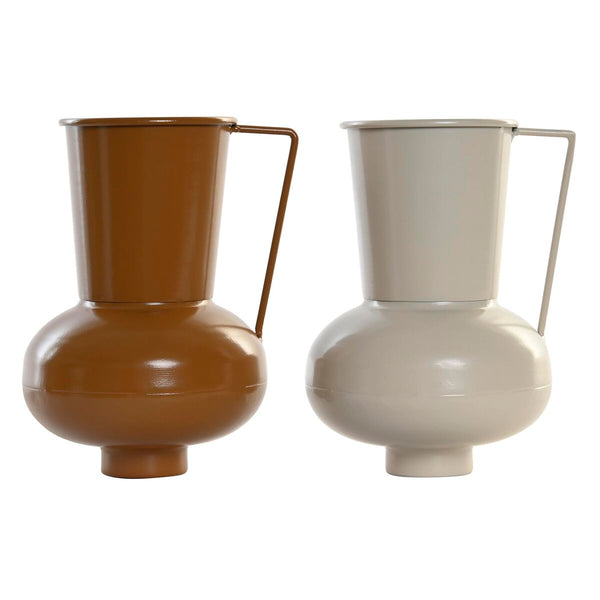 Metallinen Maljakko DKD Home Decor, Beige ja Oranssi, 2 osaa
