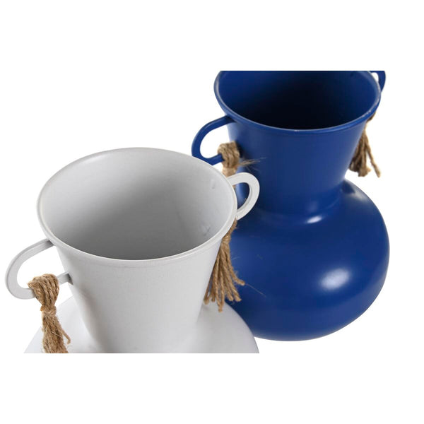 DKD Home Decor Metallinen Maljakko, Valkoinen ja Laivastonsininen, 2 kpl