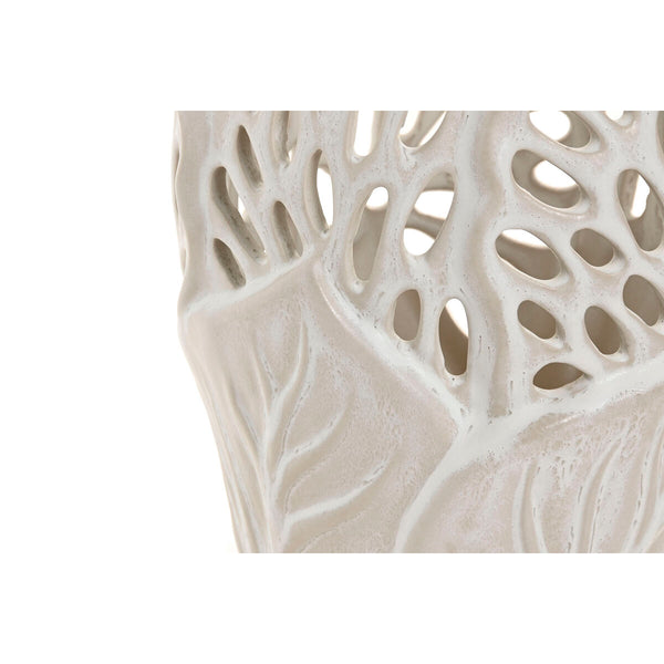 Esprit Valkoinen Keramikkamaljakko Kasvilehtikuvioin