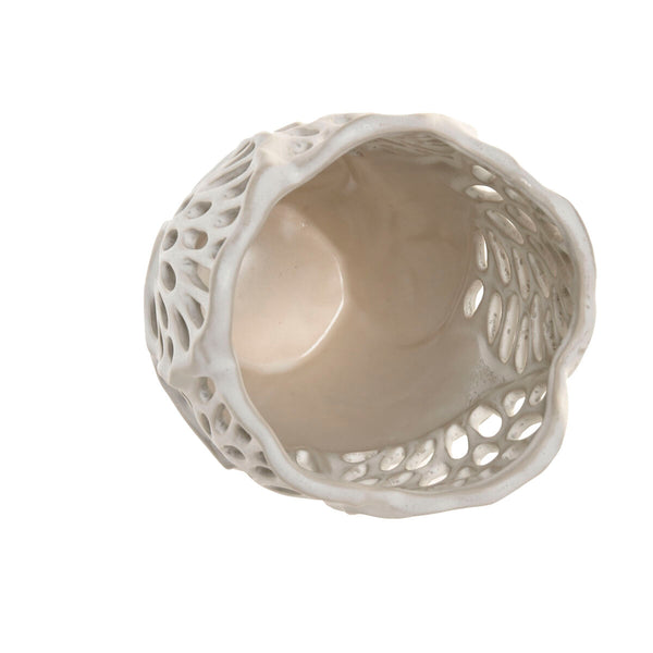 Esprit Valkoinen Keramikkamaljakko Kasvilehtikuvioin