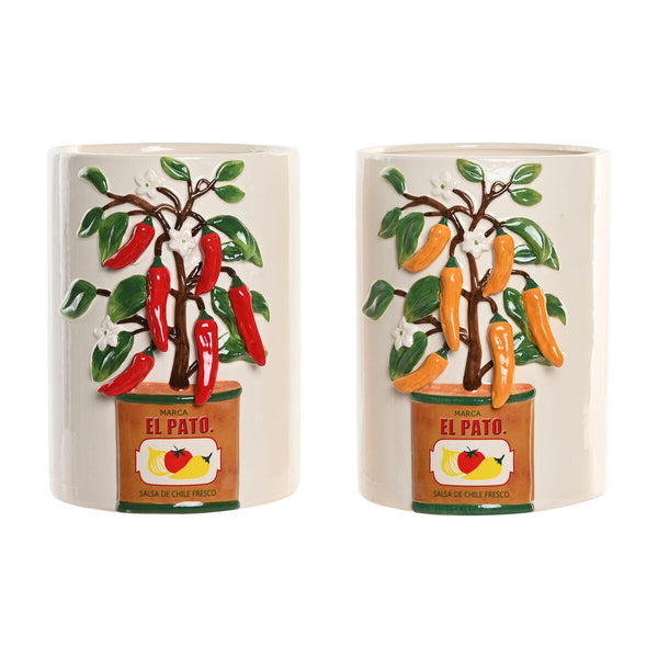Keramiikkamaljakko Home ESPRIT Kaupunki Paprika 22 cm