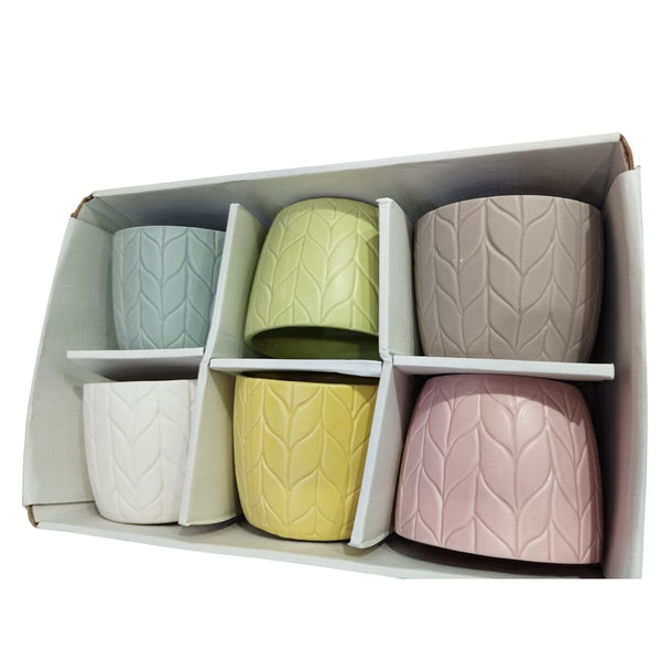 Dolomiittikukkaruukut 6 kpl - Keltainen, Sininen, Valkoinen, Pinkki