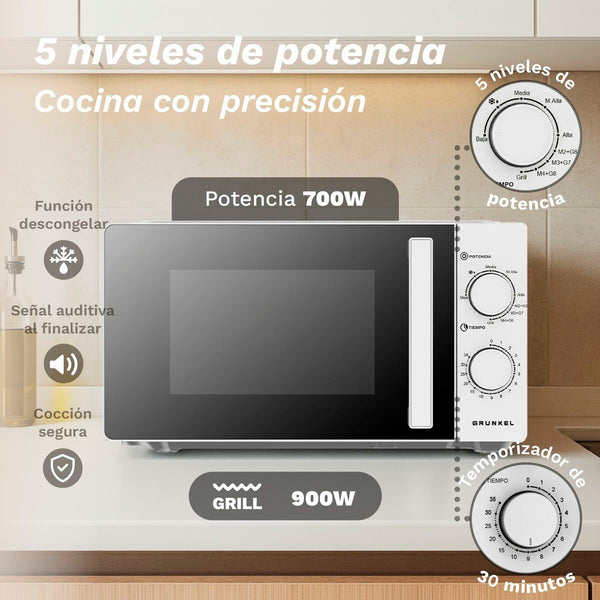 Grunkel mikroaaltouuni grillillä 700W 20L - Vuodevaatteet.fi