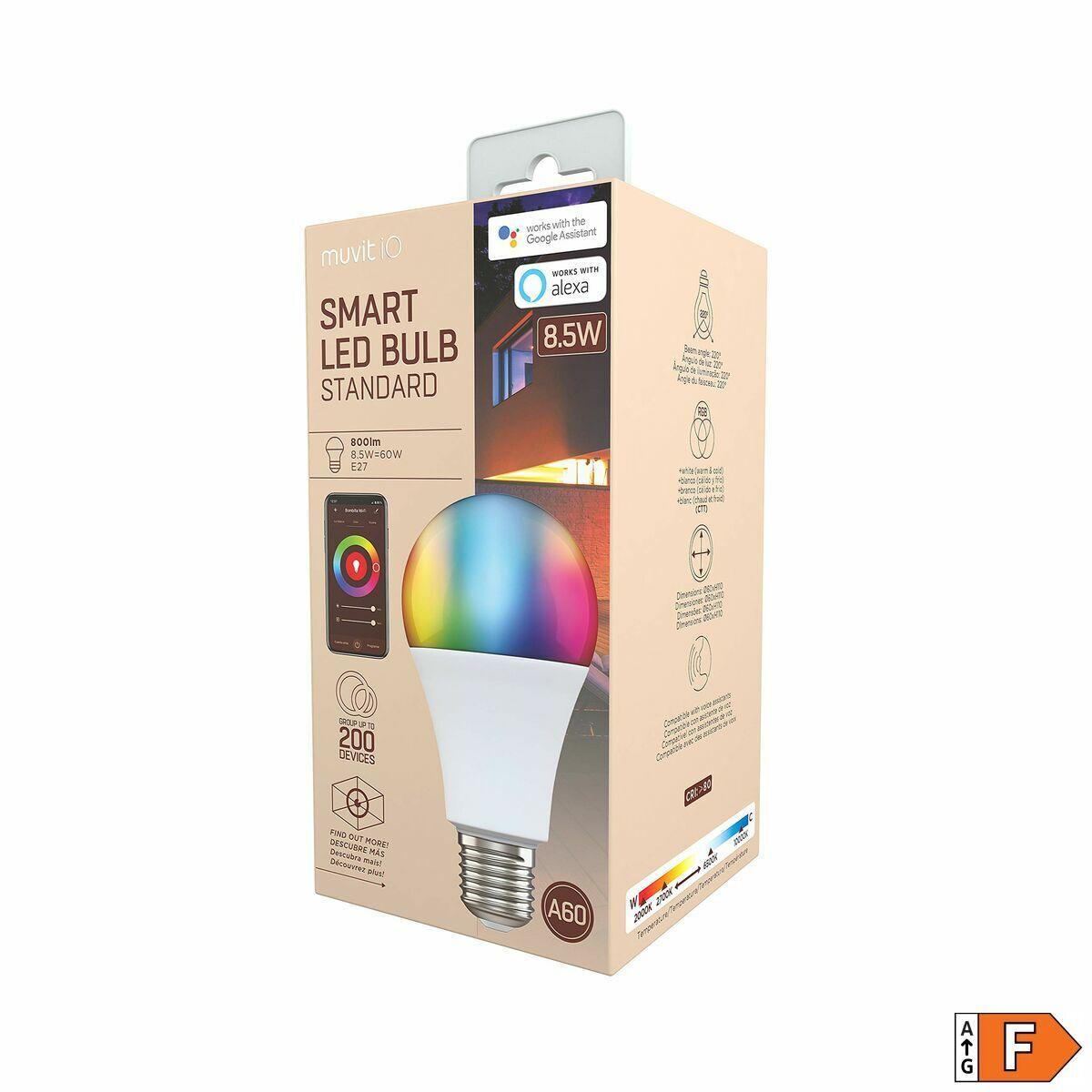 Älykäs LED-polttimo Muvit E27 8,5W Wi-Fi
