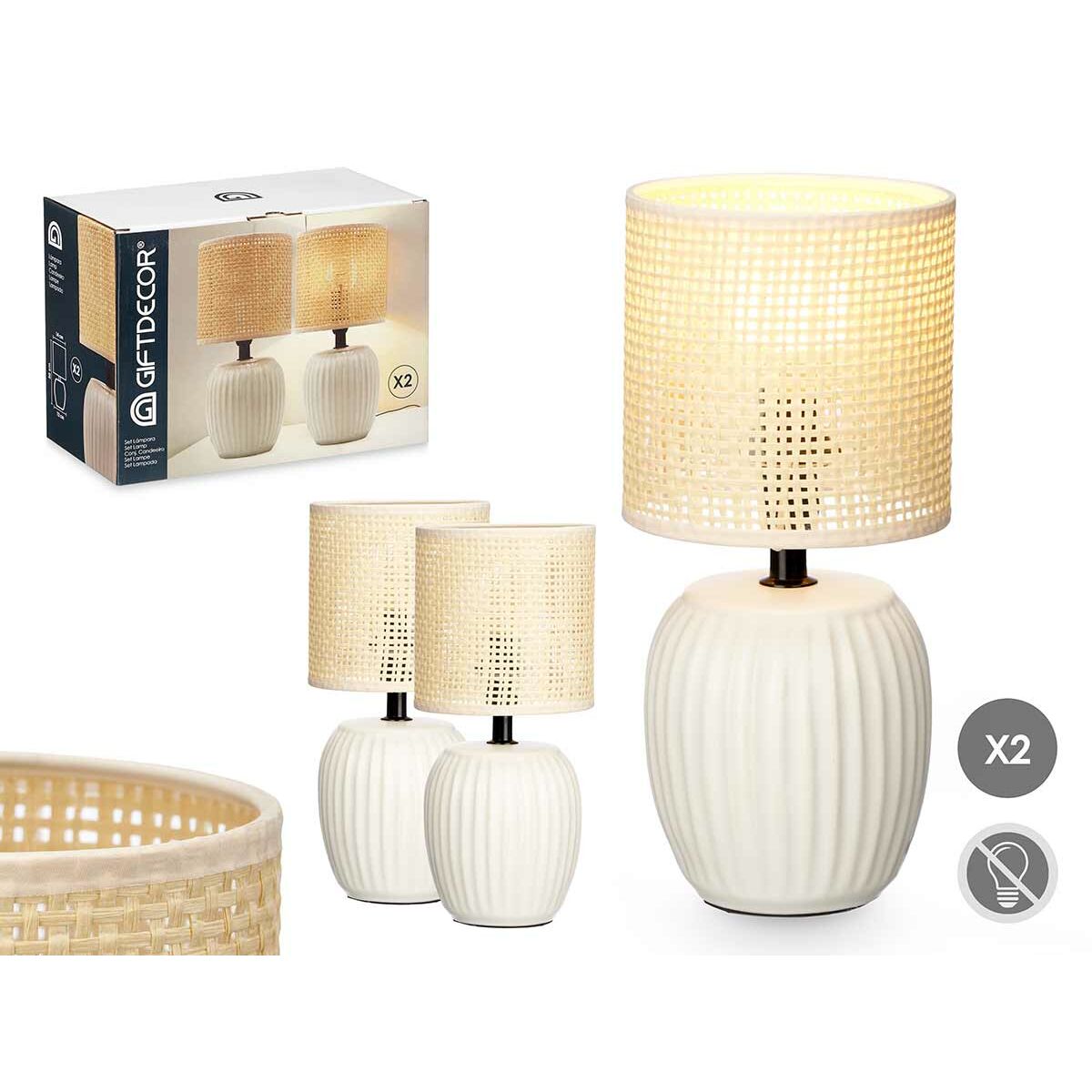 Gift Decor Valkoinen Pöytälamppu 60 W, 2 kpl