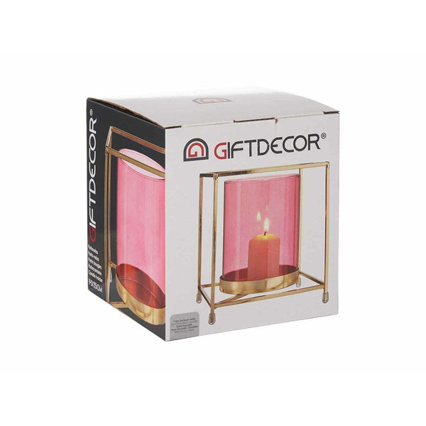 Gift Decor kynttilänjalka pinkki kullattu metalli ja lasi