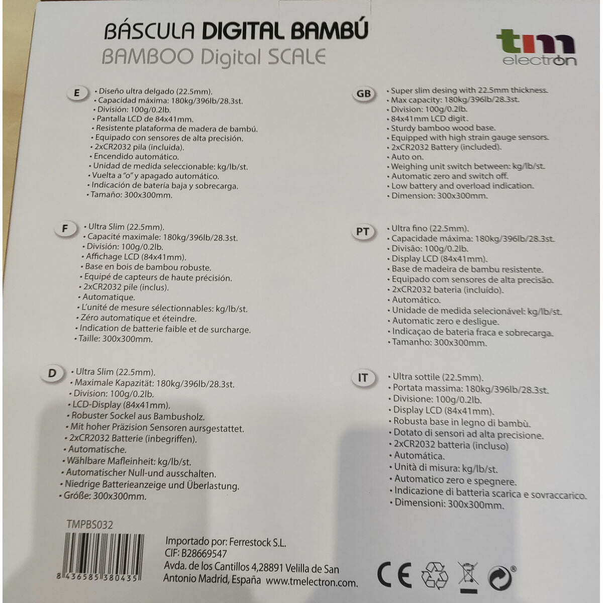 TM Electron digitaalinen henkilövaaka bambu