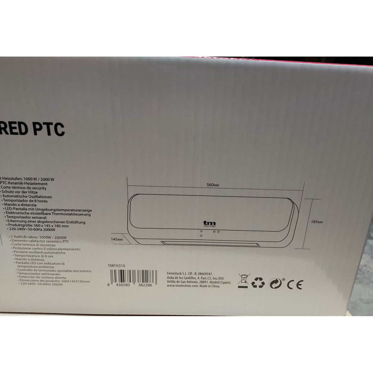 TM Electron 2000W Elektroninen Seinälämmitin, Musta/Valkoinen