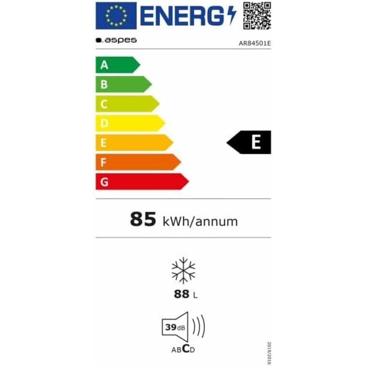 Aspes jääkaappipakastin energialuokalla E
