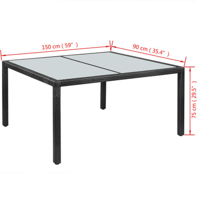 Puutarhapöytä musta 150x90x75 cm polyrottinki