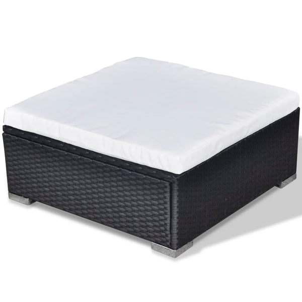 5-osainen musta polyrottinkinen puutarhan oleskeluryhmä tyynyillä