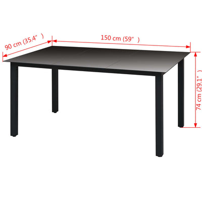 Puutarhapöytä musta 150x90x74 cm alumiini ja lasi